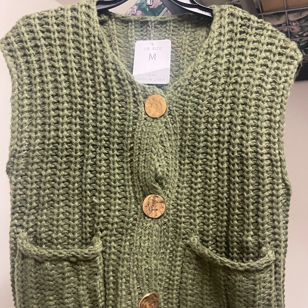 Green Knit Women's Sweater Vest